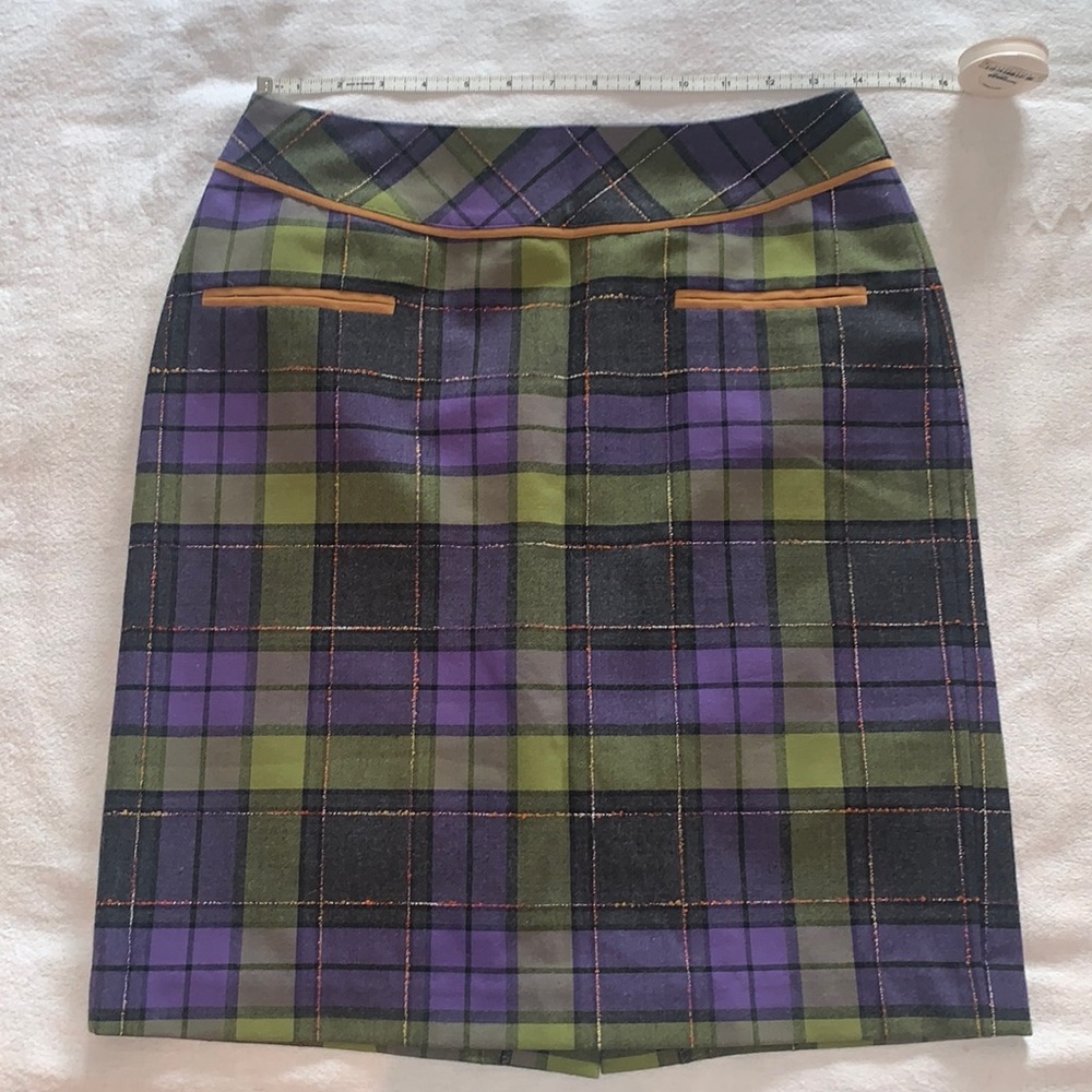 J McLaughlin Skirt Women Green Purple Blue Mini Plaid Wool Preppy Work